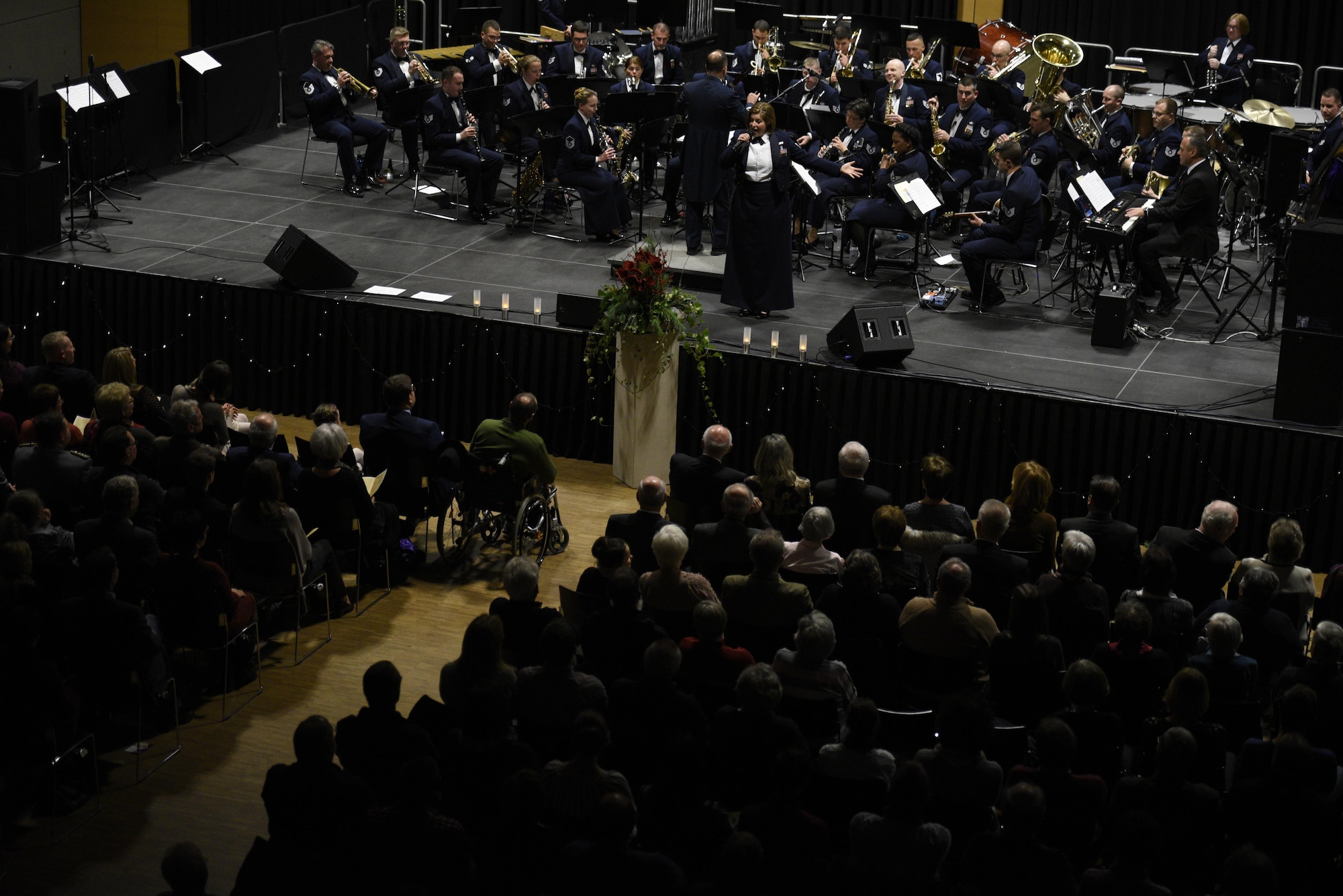The U.S. Air Forces in Europe Concert band plays a holiday celebration at City Hall, Bitburg, Germany, Dec. 3, 2016. The band played holiday songs as a way to say thank you to the community members who support USAFE installations. (U.S. Air Force photo by Staff Sgt. Jonathan Snyder)