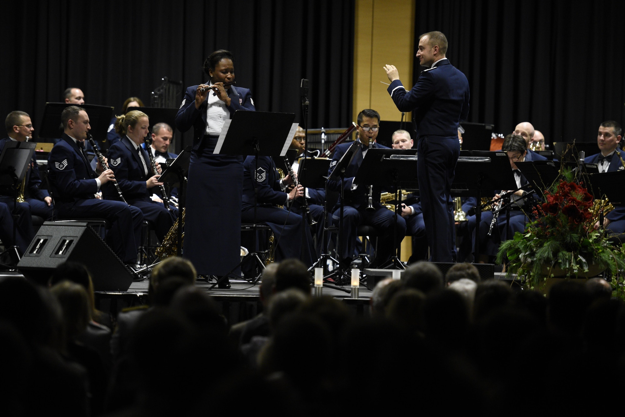 The U.S. Air Forces in Europe Concert band plays a holiday celebration at City Hall, Bitburg, Germany, Dec. 3, 2016. The band played holiday songs as a way to say thank you to the community members who support USAFE installations. (U.S. Air Force photo by Staff Sgt. Jonathan Snyder)
