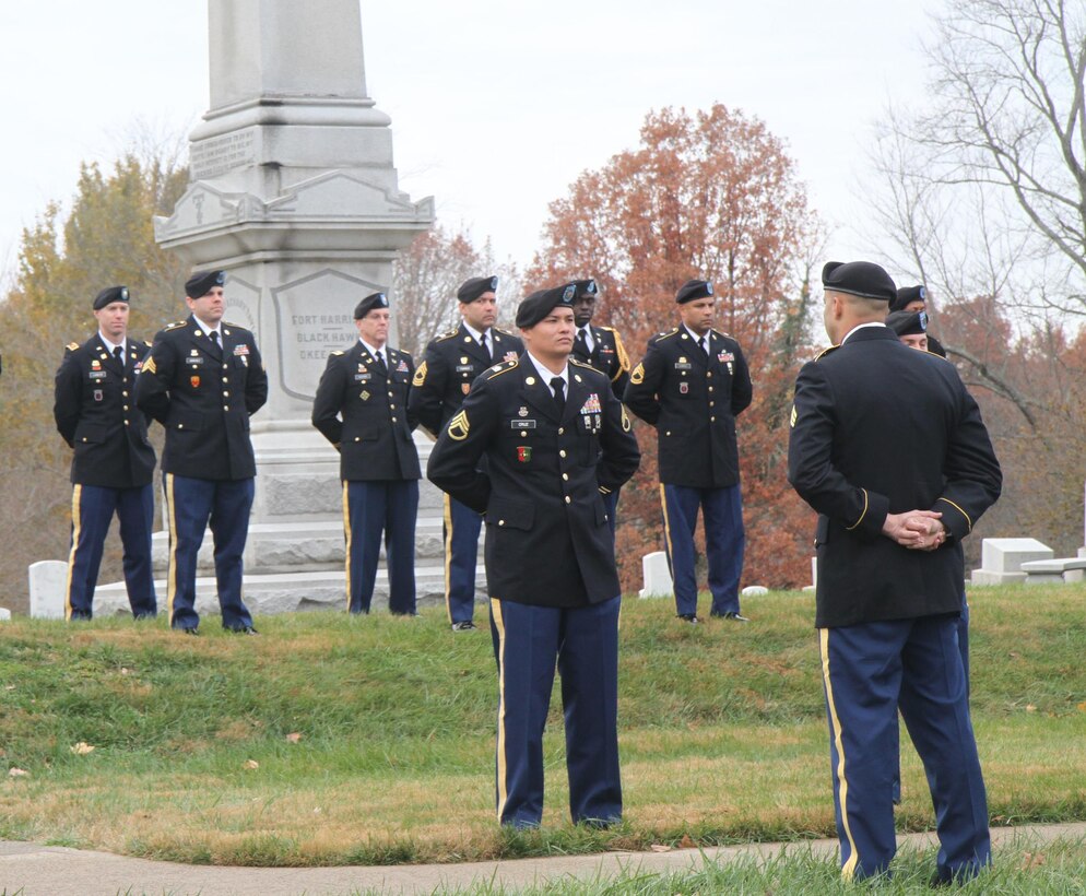 Soldiers from the 84th Training Command participate in a Wreath Laying Ceremony at the Zachary Taylor National Cemetery in Louisville, Kentucky on November 23, 2016. This is the fifth year that the Command has participated in this annual event held in honor of President Taylor's birthday. U.S. Army Reserve photo by Lt. Col. Dana Kelly, 84th Training Command Public Affairs