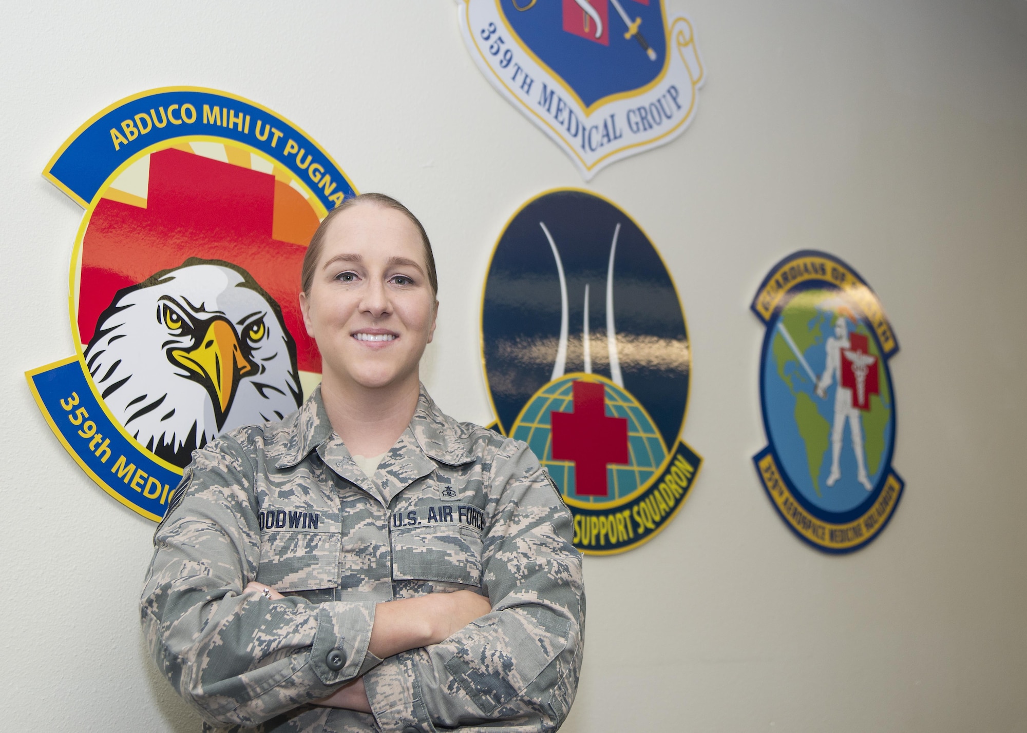 Staff Sgt. Codi Goodwin is a health service management craftsman with the 359th Medical Group at Joint Base San Antonio-Randolph. Goodwin is currently assigned to the resource management office at the JBSA-Randolph clinic where one of her primary duties is processing Defense Travel System orders for the clinic’s nearly 250 active duty members. (U.S. Air Force photo by Airman 1st Class Lauren Parsons/Released)