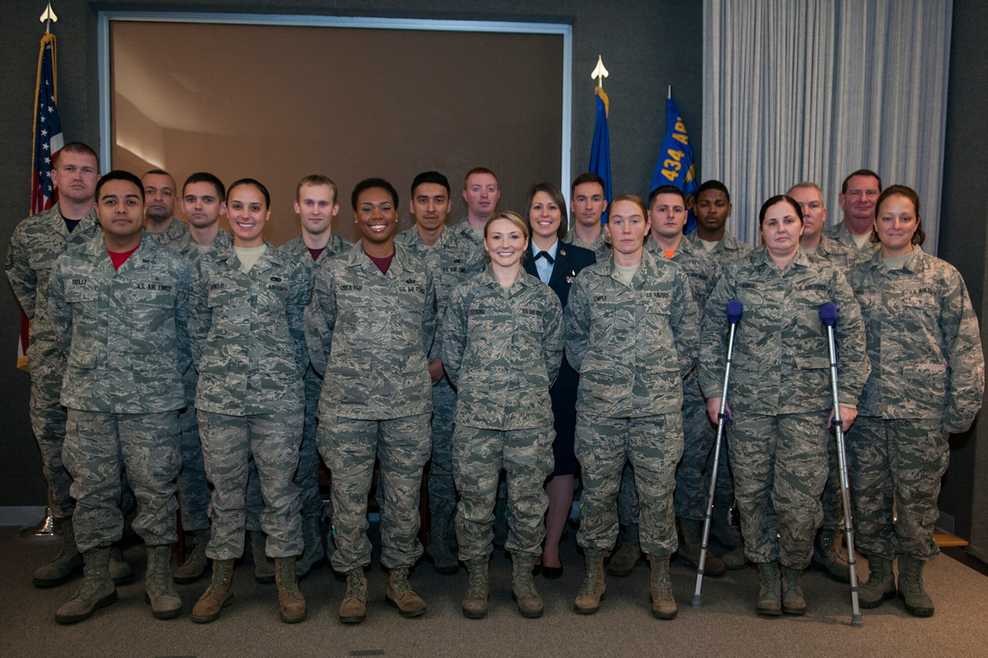 Airmen pose together during their induction ceremony at Grissom Air Reserve Base, Ind. Dec. 3, 2016. The ceremony is a time honored tradition that recognized Airmen as they toke the next step in their careers becoming non-commissioned officers and senior NCOs. (U.S. Air Force photo/Staff Sgt. Dakota Bergl) 