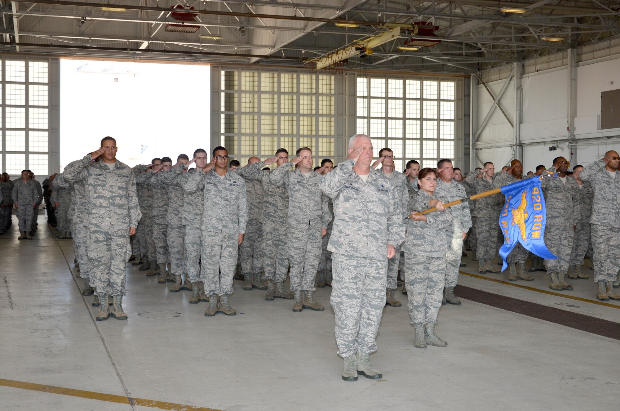 Airmen of the 920th Rescue Wing, Patrick Air Force Base, Florida, stood in formation as Col. Kurt Matthews assumed command of the 920th RQW, Dec. 3 in a change of command ceremony. Matthews replaced Col. Jeffrey L. Macrander who served as the 920th RQW commander from August 2011 to December 2016. Approximately 400 civilian and military guests attended. (U.S. Air Force photo./1st Lt. Anna-Marie Wyant)