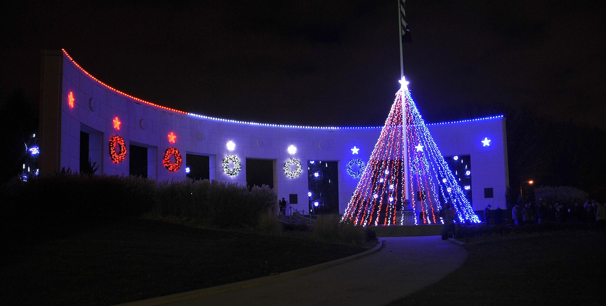 Omaha’s Memorial Park was lit up with a symbolic ceremony to honor area veterans past and present at the inaugural ‘Veterans Shine On’ ceremony at Memorial Park in Omaha, Nebraska on Dec. 2. Col. Marty Reynolds, 55th Wing commander, was one of the speakers for this inaugural event. (U.S. Air Force photo by D.P. Heard)