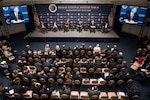 Deputy Defense Secretary Bob Work, second from right on stage, and other defense leaders participate in a panel discussion at the Reagan National Defense Forum in Simi Valley, Calif., Dec. 3, 2016. Joining Work on the panel, among others, were U.S. Pacific Command Commander Navy Adm. Harry B. Harris Jr., and Army Chief of Staff Gen. Mark A. Milley. David Feith of the Wall Street Journal moderated the panel.