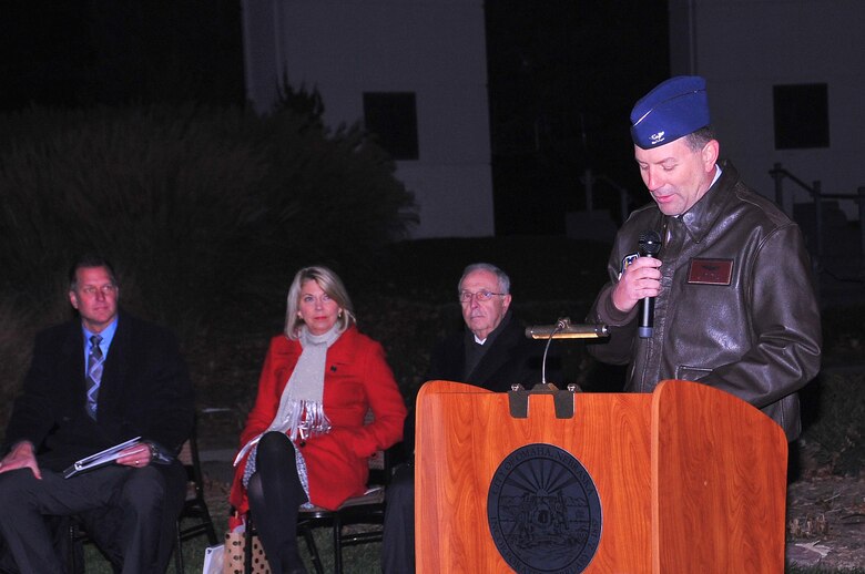 55th Wing Commander Col. Marty Reynolds was invited to speak at the inaugural ‘Veterans Shine On’ ceremony at Memorial Park in Omaha, Nebraska on Dec. 2. (U.S. Air Force photo by D.P. Heard)