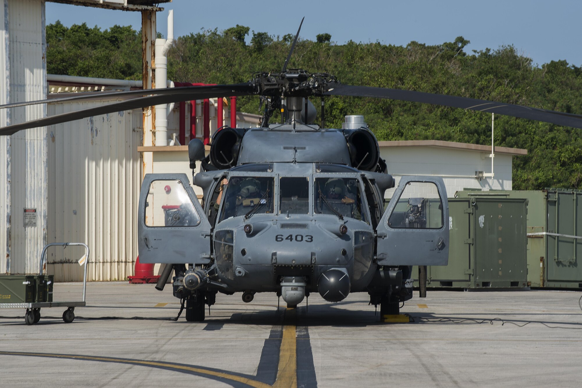 A U.S. Air Force HH-60G Pave Hawk from the 33rd Rescue Squadron sits on the runway Nov. 30, 2016, at Kadena Air Base, Japan. The Pave Hawk is a highly modified version of the Army Black Hawk helicopter which features an upgraded communications and navigation suite that includes integrated inertial navigation/global positioning/Doppler navigation systems, satellite communications, secure voice, and Have Quick communications. (U.S. Air Force photo by Airman 1st Class Corey Pettis/Released)