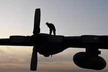 A 386th Expeditionary Aircraft Maintenance Squadron Aircraft Maintenance Unit maintainer inspects a C-130H Hercules at an undisclosed location in Southwest Asia Dec. 4, 2016. The maintainers inspect aircraft thoroughly before and after each flight. (U.S. Air Force photo/Senior Airman Andrew Park)