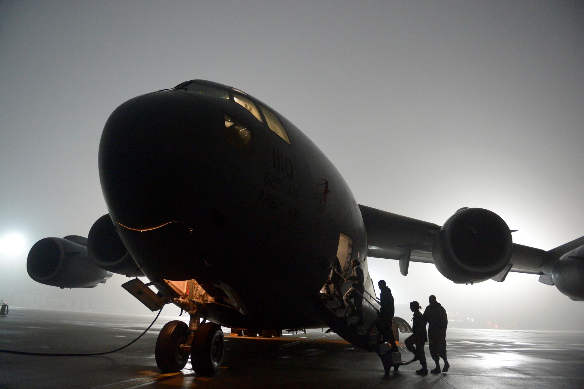 Lt. Col. Christopher Ott, right, 726th Air Mobility Squadron, answers questions about a C-17 Globemaster III to Civil Air Patrol cadets from Squadron 126 at Spangdahlem Air Base,
Germany, Dec. 1, 2016. The CAP youth program trains them to be leaders and offers aerospace education. (U.S. Air Force photo by Staff Sgt. Jonathan Snyder)