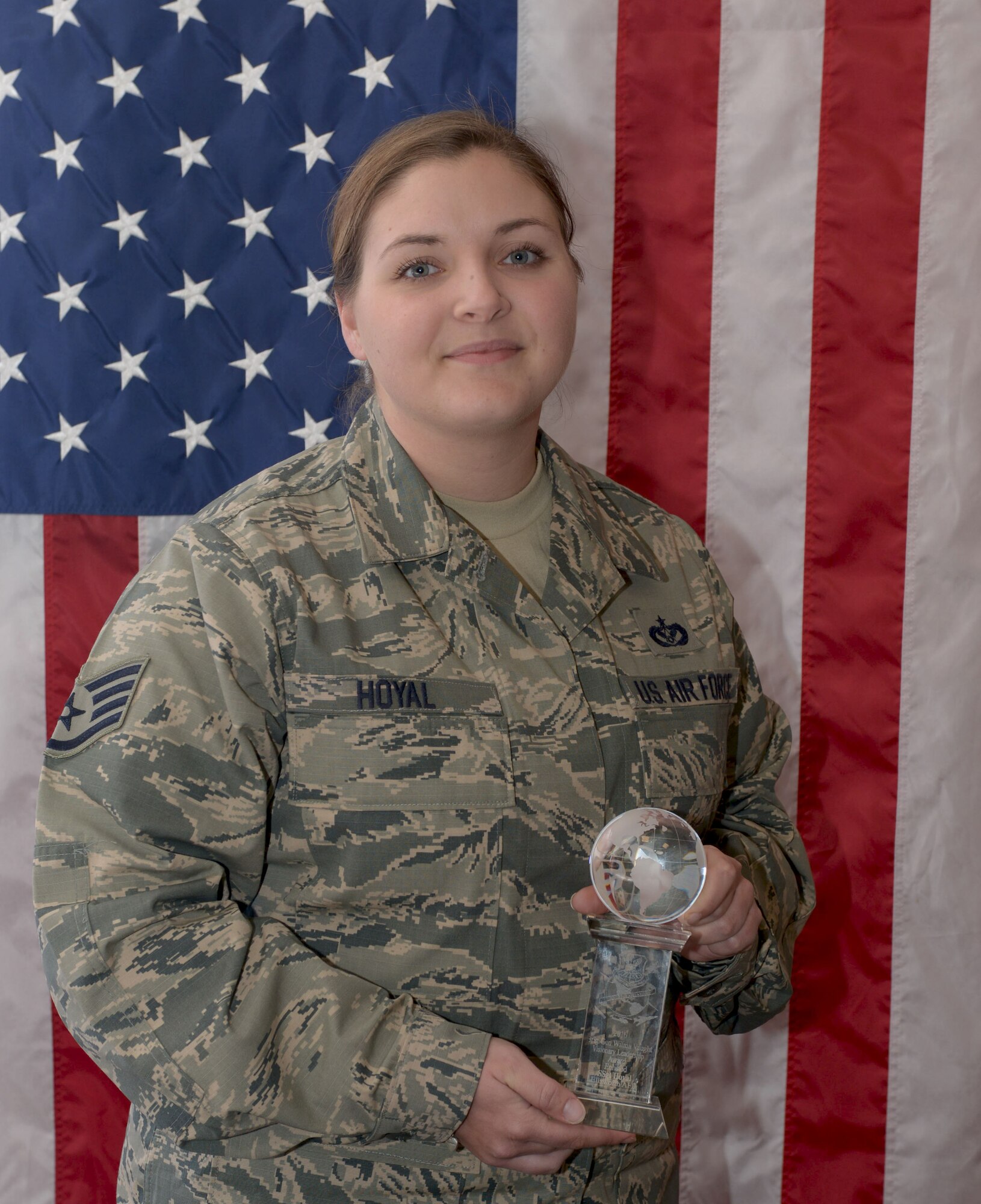 Staff Sgt. Michelle Hoyal, an honor guard flight sergeant assigned to the 28th Force Support Squadron, recently received the General Vaught Award for 2016, at Ellsworth Air Force Base, S.D. The General Vaught Awards were created in honor of Brigadier General Wilma Vaught, a remarkable female general in the United States Air Force, for her outstanding service and dedication to the Air Force and nation both during her career and after her retirement. (U.S. Air Force photo by Airman 1st Class Donald C. Knechtel)