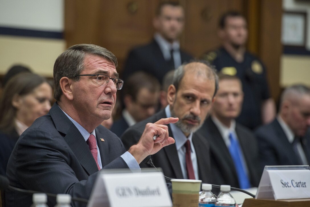 Defense Secretary Ash Carter testifies before the House Armed Services Committee on Defense Department's fiscal year 2017 budget request in Washington, D.C., March 22, 2016. Air Force photo by Senior Master Sgt. Adrian Cadiz
