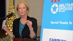 Guest Bonnie Amos, Hiring our Heroes ambassador and the wife of retired Gen. James Amos, former Commandant of the U.S. Marine Corps, speaks to the people gathered for the Hiring Our Heroes event  at the Joint Base San Antonio-Fort Sam Houston Military & Family Readiness Center Friday.