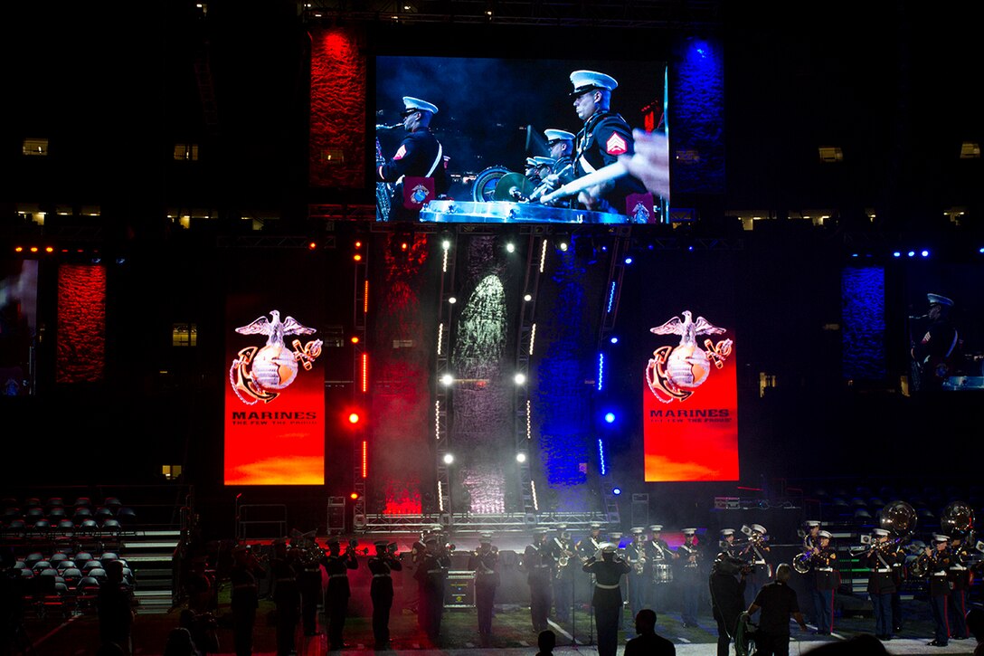 Marine Corps Band New Orleans performs at the Bayou Classic Battle of the Bands show in the Mercedes-Benz Superdome on Nov. 25, 2016. The Battle of the Bands is a competition between Grambling State University and Southern University as part of the Bayou Classic week. (Photo by Cpl. John-Paul Imbody/Released)