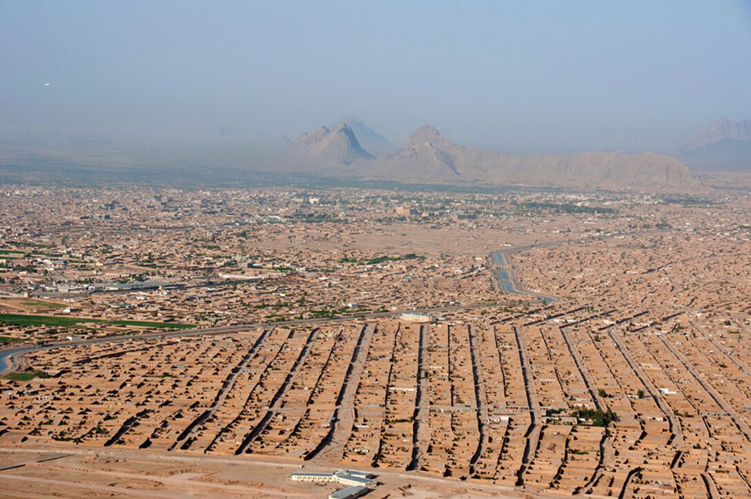 Kandahar City, Afghanistan from above, the same landscape Special Forces officers would view from Maholic Mountain.