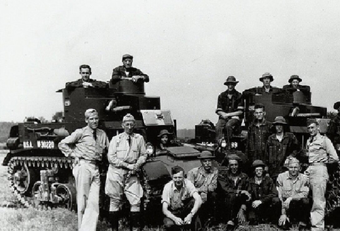 Members of Company D, 192nd Tank Battalion, Kentucky National Guard, pose with their vehicles at Ft. Knox, Ky., during the unit's training prior to World War II.  Called into federal service pursuant to the national emergency declared by President Franklin D. Roosevelt in 1940, the 192nd, along with the Guard’s 194th Tank Battalion, were deployed to reinforce the Army garrison of the Philippines.  