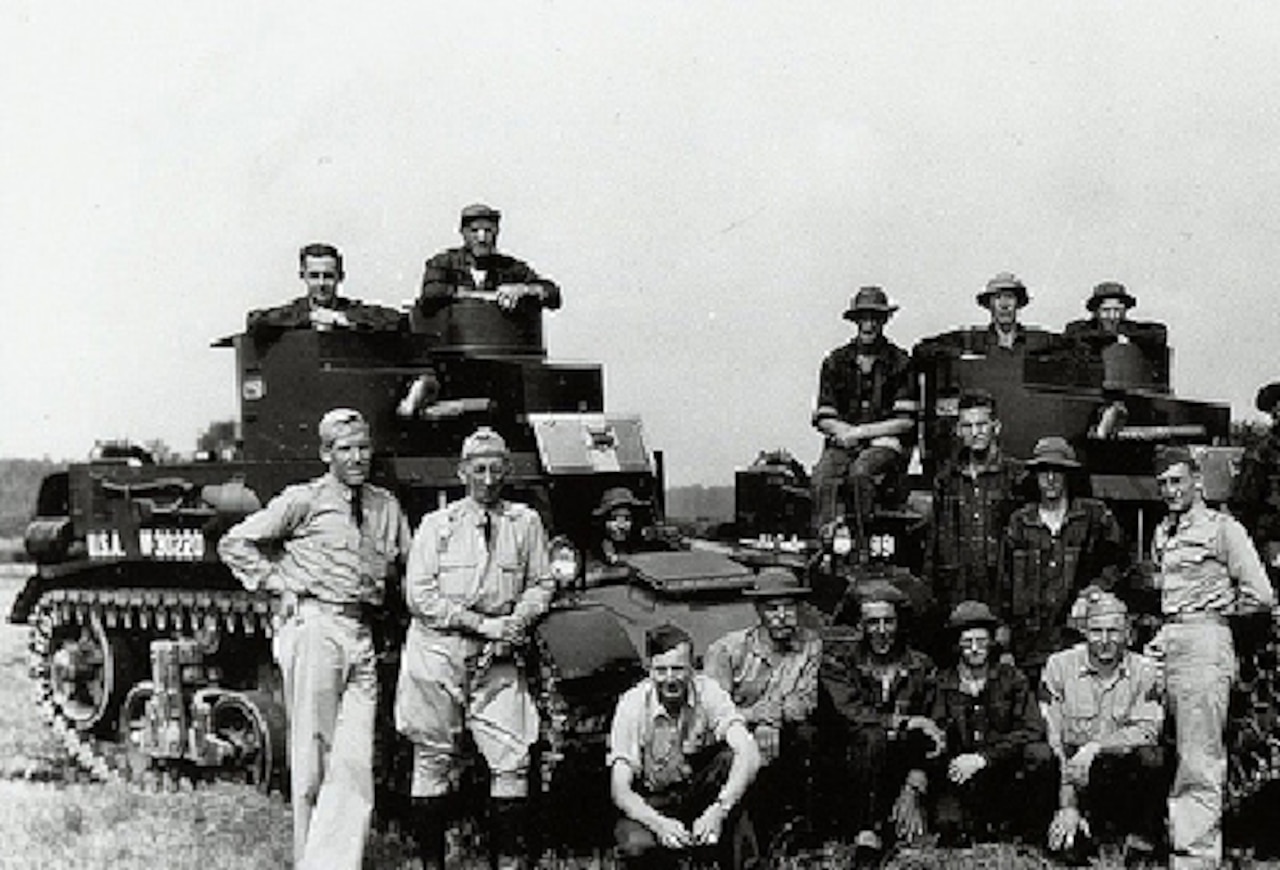 Members of Company D, 192nd Tank Battalion, Kentucky National Guard, pose with their vehicles at Ft. Knox, Ky., during the unit's training prior to World War II.  Called into federal service pursuant to the national emergency declared by President Franklin D. Roosevelt in 1940, the 192nd, along with the Guard’s 194th Tank Battalion, were deployed to reinforce the Army garrison of the Philippines.  