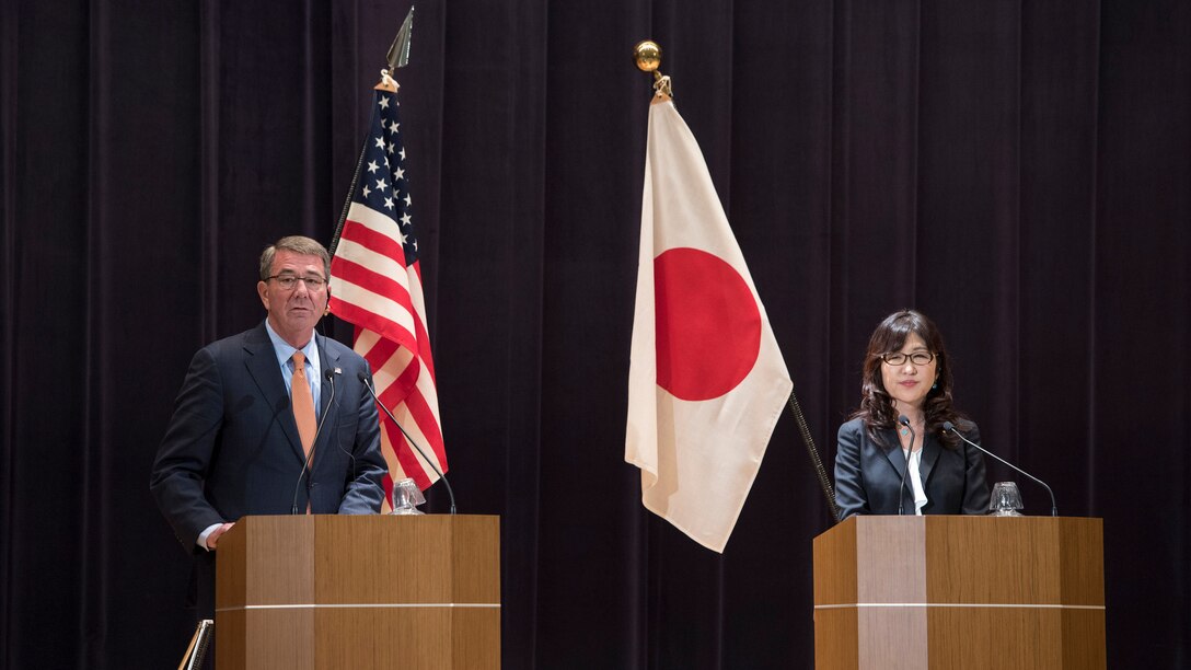 Defense Secretary Ash Carter and Japanese Defense Minister Tomomi Inada held a news conference in Tokyo yesterday. Carter is on an around-the-world trip to thank service members, meet with allies and advance DoD priorities.