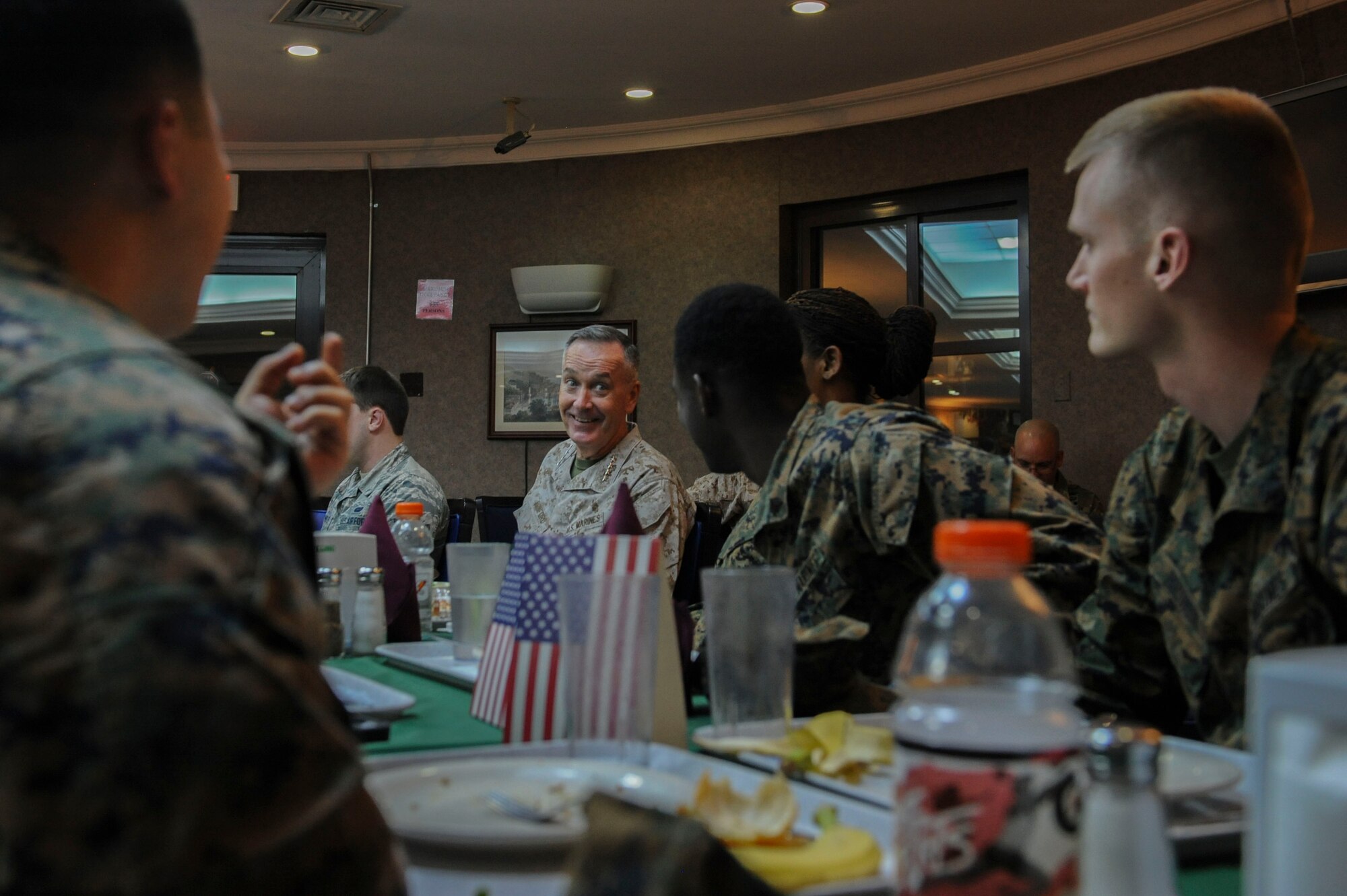 U.S. Marine Corps Gen. Joseph F. Dunford, Jr., chairman of the Joint Chiefs of Staff (CJCS), eats dinner with service members Dec. 5, 2016 at Incirlik Air Base, Turkey. Dunford is the 19th CJCS, the nation’s highest-ranking military officer, and the principal military advisor to the President, Secretary of Defense, and National Security Council. (U.S. Air Force photo by Airman 1st Class Devin M. Rumbaugh)