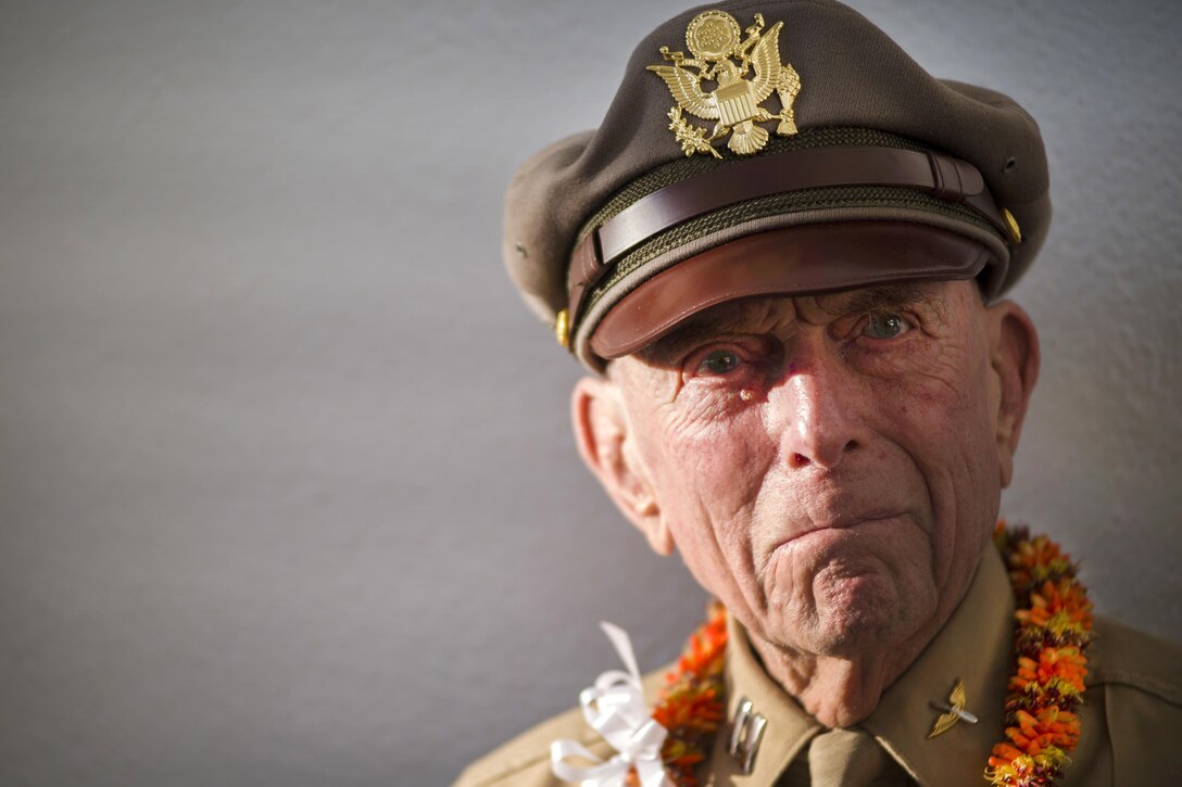 Jerry Yellin, former captain and World War II Army Air Corps P-51 pilot, attends the 6th annual Blackened Canteen ceremony at the USS Arizona Memorial during the 75th commemoration of the attacks on Pearl Harbor, Hawaii, Dec. 6, 2016. Navy photo by Petty Officer 2nd Class Somers Steelman