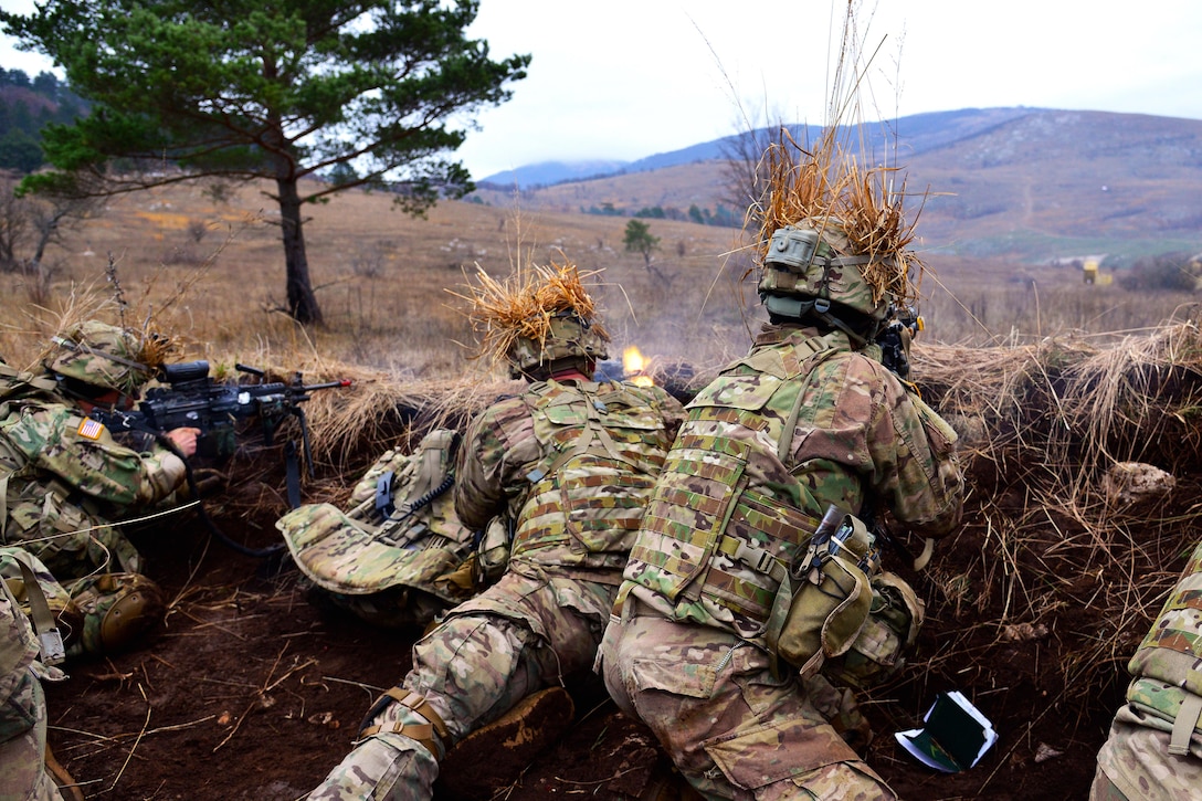 Soldiers engage targets while participating in a live-fire exercise during Exercise Mountain Shock at Pocek Range in Slovenia, Dec. 5, 2016. Army photo by Davide Dalla Massara