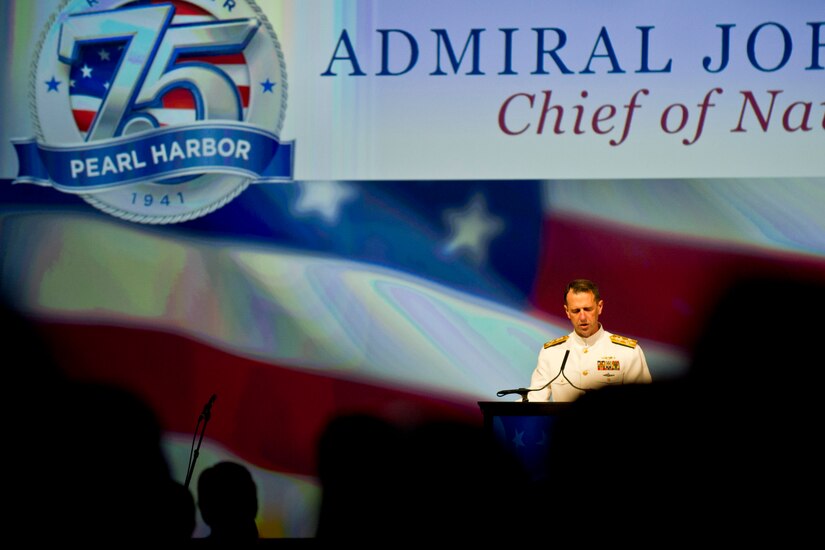 The chief of Naval Operations, Navy Adm. John M. Richardson, speaks at the "December 7th Remembered" gala honoring Pearl Harbor survivors and World War II veterans in Honolulu, Dec. 6, 2016. The gala was part of events commemorating the 75th anniversary of the attack on Pearl Harbor. DoD photo by Lisa Ferdinando