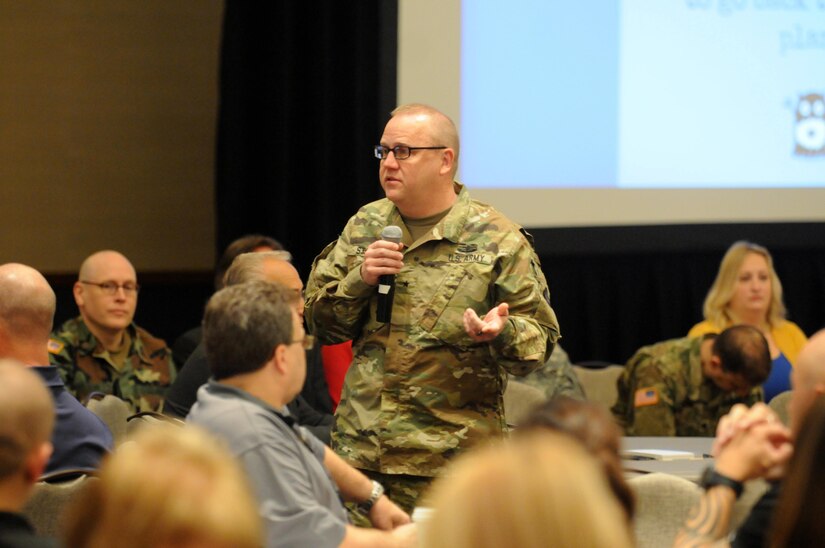MINNEAPOLIS (December 3, 2016) – Brigadier Gen. Stephen E. Strand, deputy commanding general for the 88th Regional Support Command, speaks to the more than 500 U.S. Army Reserve Soldiers and family members attending the 88th RSC-sponsored Yellow Ribbon Program in Minneapolis, December 3. Yellow Ribbon events help Soldiers and families through the pre-, during-, and post-deployment process.