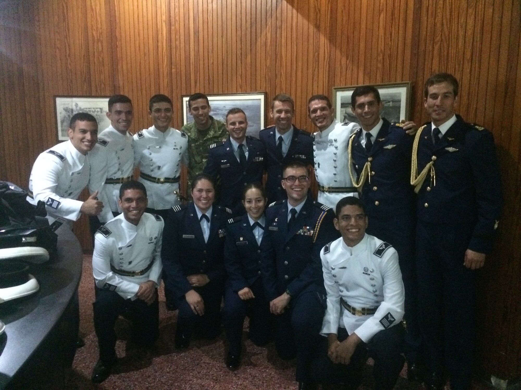 Air Force Reserve Officer Training Corps cadets visit with Uruguayan Air Force Academy students for their 100th anniversary celebration, Nov. 22, 2016. The Uraguayan Air Force Academy, Escuela Militar de Aeronáutica, extended the invitation to AFROTC to come join in their celebration. (Courtesy Photo)