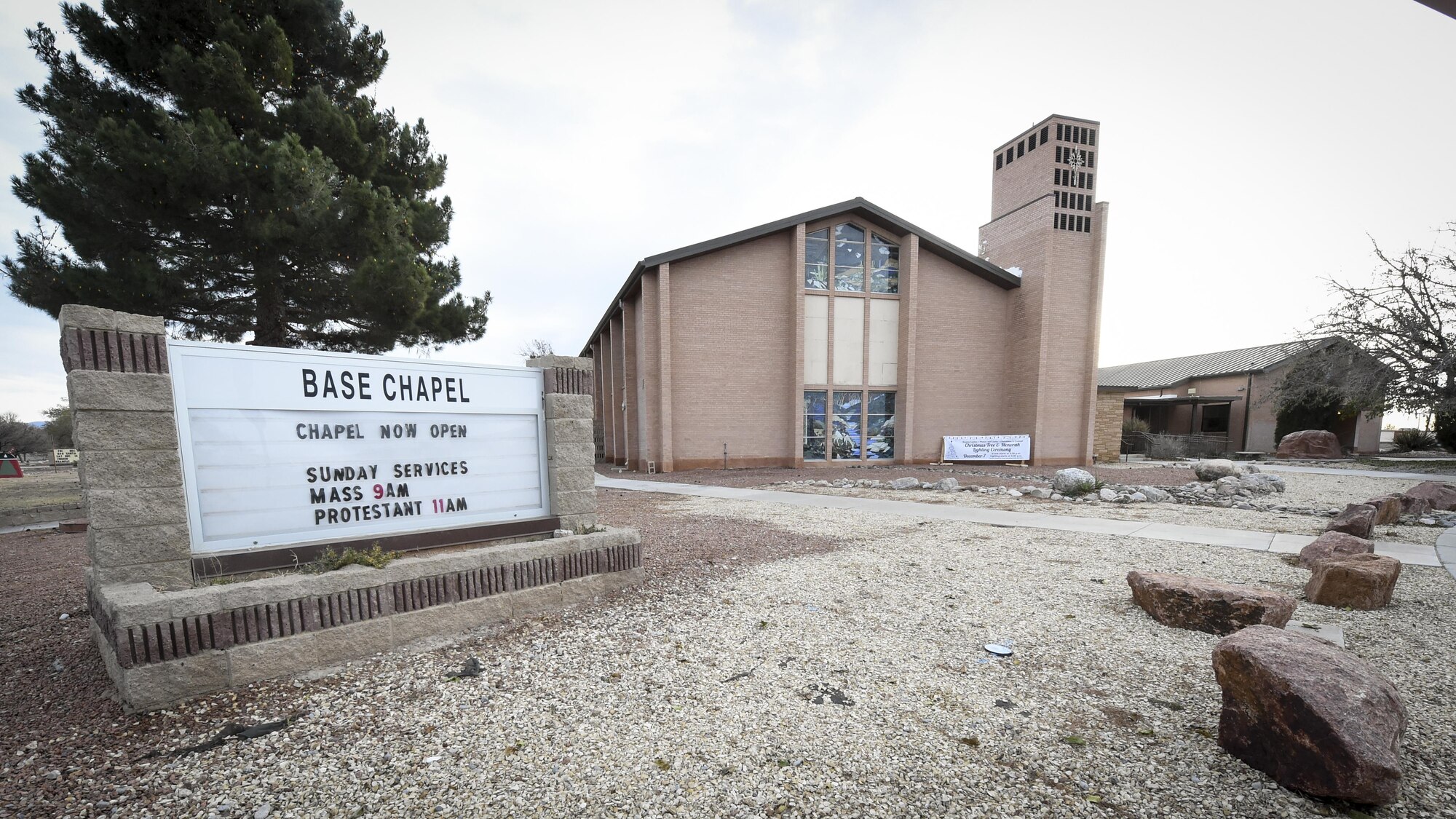 The Holloman Chapel recently underwent a $1.34 million renovation project that started in January resulting in a safer and updated facility.The renovation was a military construction project that began with the installation of a fire-suppression system. The chapel lacked a fire-suppression system, and the additional renovations stemmed from the modifications needed to install the system. Civil Engineers observed and gave guidance throughout the process to make sure the work met standards. (U.S. Air Force photo by Staff Sgt. Stacy Jonsgaard)
