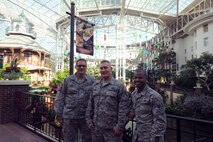 (From right to left) Chief Master Sgt. Adrian Darby, Tech. Sgt. Brian Nohr and  Senior Airman Corey Speight, pose for a group photo at the Gaylord Opryland Resort & Convention Center on October 30, 2016 in Nashville, Tennesee. The three Airman attended the 49th Annual Airlift Tanker Association Convention and Air Mobility Technology Exposition & Symposium which was held at the Gaylord Opryland Resort & Convention Center.