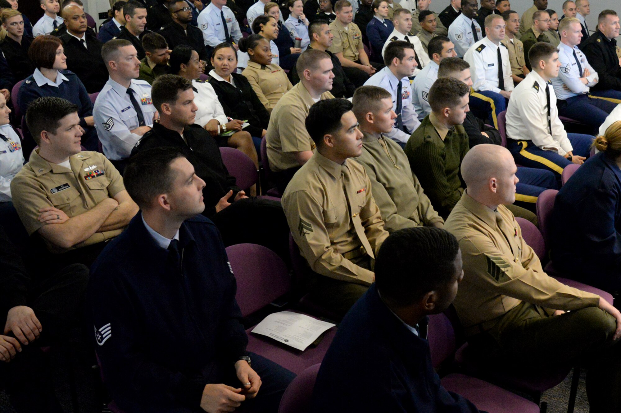 Service members from all branches attend the National Capital Region Joint Professional Development Seminar in Washington D.C. on Nov. 30, 2016. The seminar was held at the National Defense University on Ft. McNair and helps NCOs develop skills to prepare them for challenges they may face filling joint mission requirements. (U.S. Air Force photo/Tech. Sgt. Matt Davis)