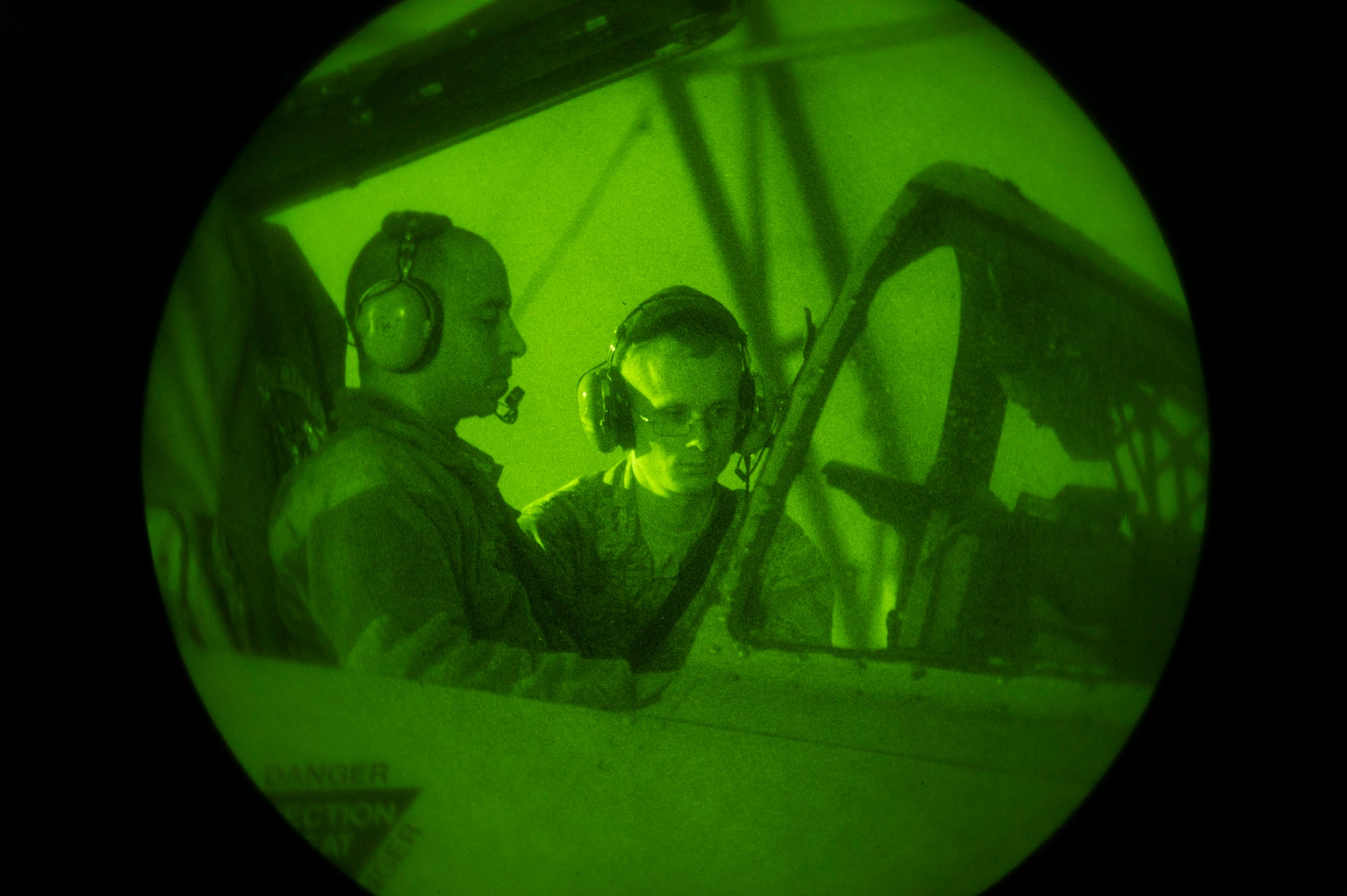 Staff Sgt. Josh Christy, left, and Senior Airman Hunter Warren, 74th Aircraft Maintenance Unit avionics specialists, check an A-10C Thunderbolt II’s radar emissions during Combat Shield, Dec. 5, 2016, at Moody Air Force Base, Ga. After the weeklong evaluation, Maj. Mike Chavannes, the CS mission director assigned to the 53d Electronic War Group, Eglin AFB, Fla., said Moody’s aircraft are combat ready with proficient primary threat detection systems and have the ability to successfully detect incoming enemy threats. (U.S. Air Force photo by Airman 1st Class Greg Nash)