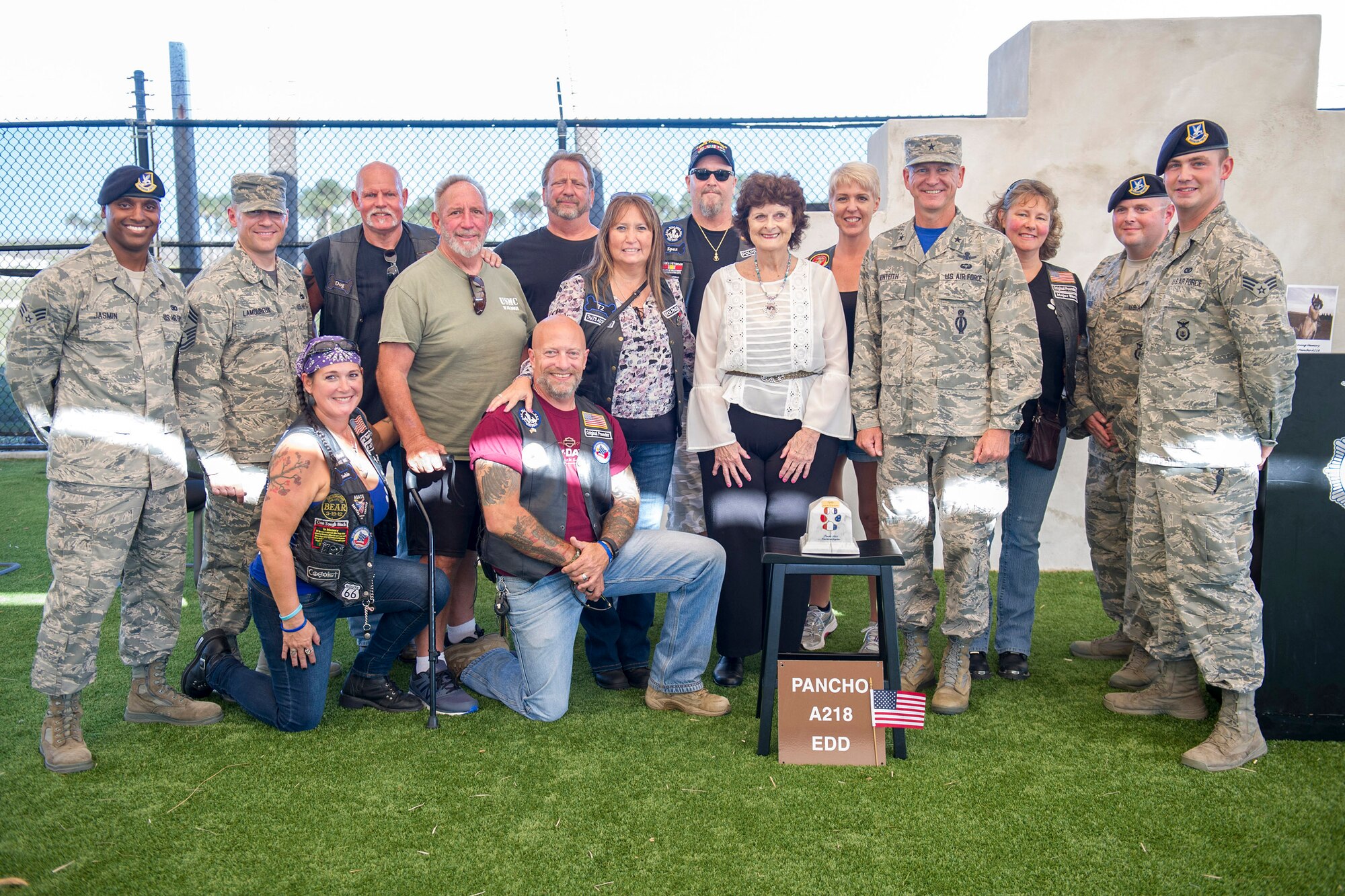 Members of the U.S. War Dog’s Association presented medals to two of Patrick Air Force Base’s Military Working Dogs Nov. 4, 2016, at Patrick AFB, Fla. One medal was presented to Pancho, a Military Working Dog, deceased, and Damon, a Military Working Dog, retiring, for their service and dedication to the armed forces mission. (U.S. Air Force photo/Matthew Jurgens) 