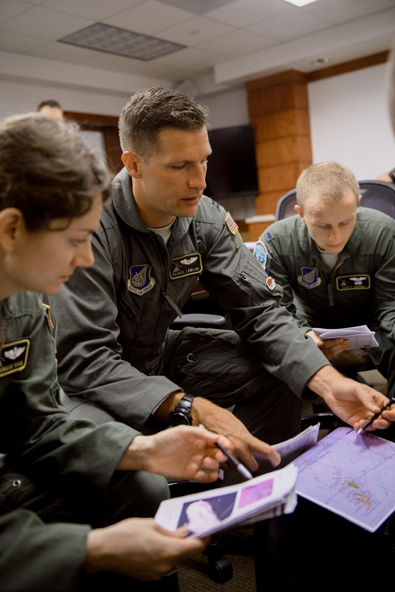 A C-130 Hercules crew from the 36th Airlift Squadron prepares for an airdrop mission during Operation Christmas Drop at Andersen Air Force Base, Guam, Dec. 5, 2016. The airdrop missions will allow aircrews to practice essential combat skills and demonstrate commitment across the Indo-Asia-Pacific region, while coming together to lend a helping hand to Guam's island neighbors in Micronesia. (U.S. Air Force photo by Senior Airman Delano Scott/Released)