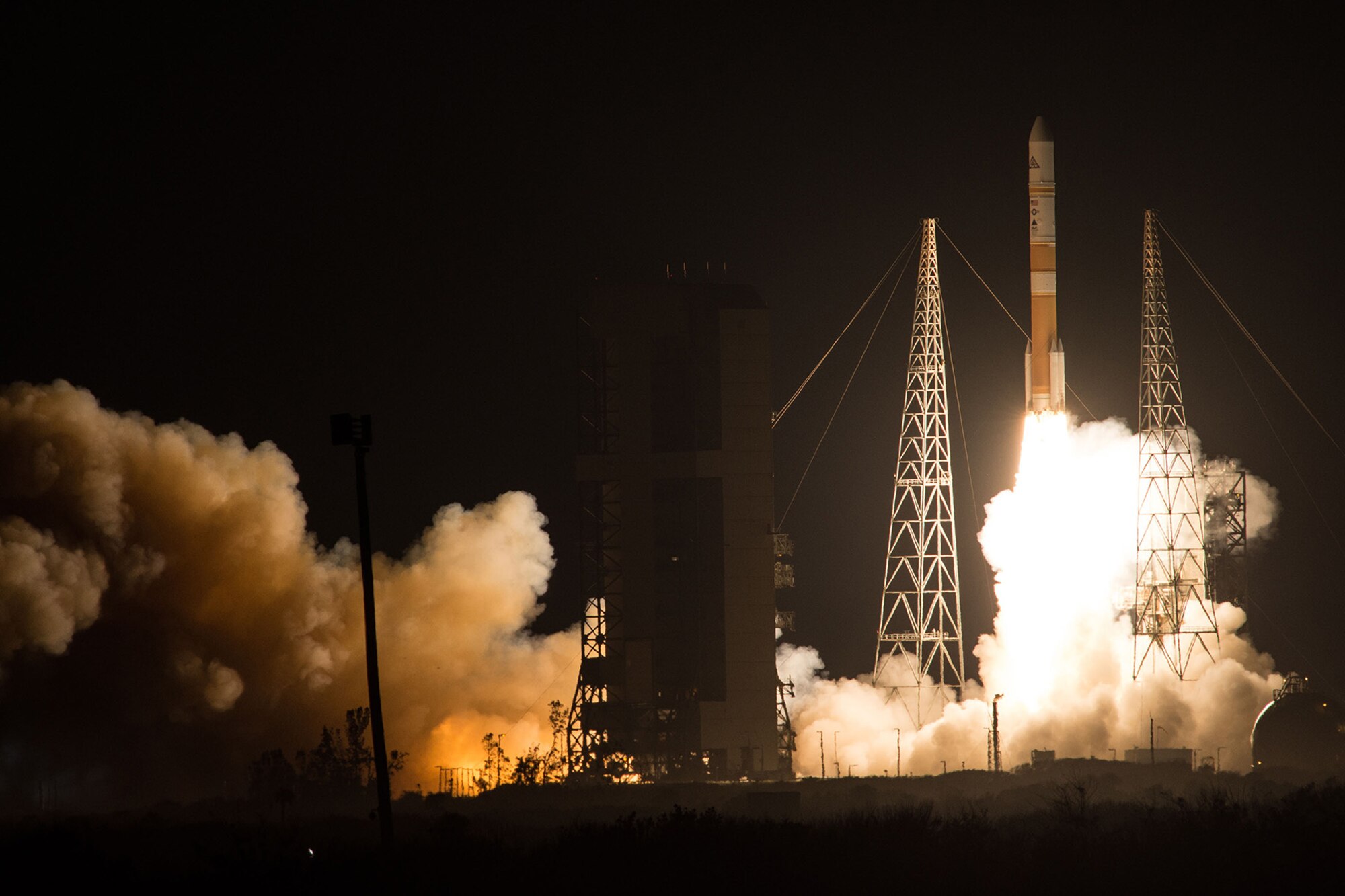 A Delta IV rocket carrying WGS-8 satellite lifts off from Space Launch Complex-37 at 6:53 p.m. EDT, Dec. 7.
(Photo courtesy of United Launch Alliance)

