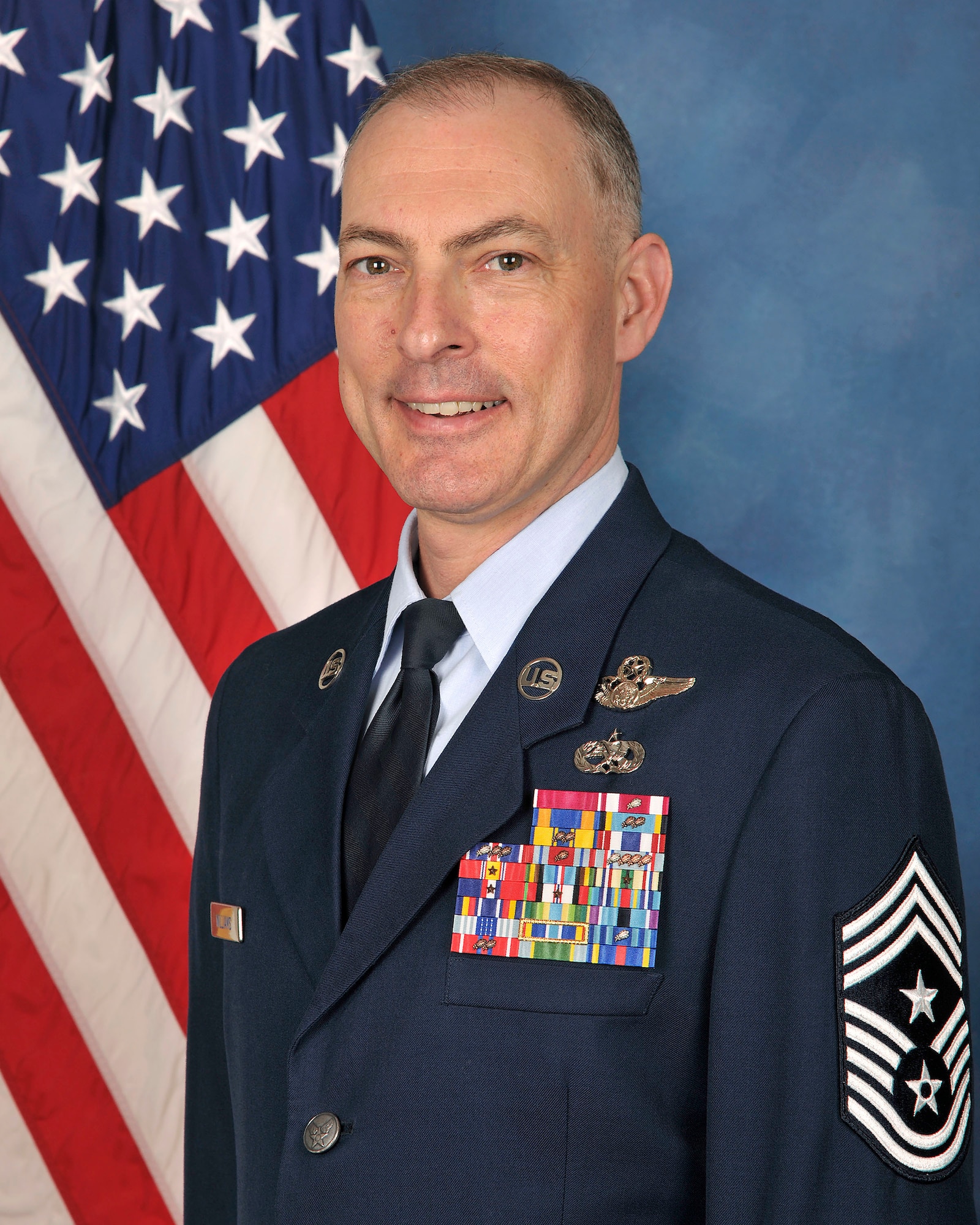 CMSgt  Larry C. Williams, Jr., Command Chief, U.S. Air Force Expeditionary Center,  bio photo taken January 15, 2016.