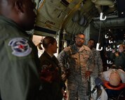 Lt. Gen. Richard M. Clark, Third Air Force and 17th Expeditionary Air Force commander, listens to a brief about aeromedical and critical care air transportation teams at Ramstein Air Base, Germany, Dec. 2, 2016. While touring Ramstein, Clark had the opportunity to see the back of a C-130J Super Hercules set up for an aeromedical flight. (U.S. Air Force photo by Senior Airman Jimmie D. Pike)