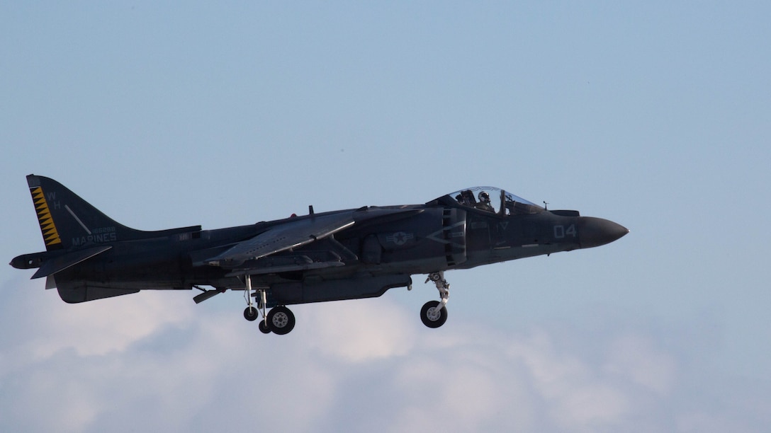 A U.S. Marine Corps AV-8B Harrier with Marine Attack Squadron (VMA) 542 closes in on landing at Chitose Air Base, Japan, Dec. 8, 2016. Four of VMA-542’s Harriers are conducting daily flight training out of Chitose as part of the Aviation Training Relocation Program. The ATR is an effort to increase operational readiness between the U.S. Marine Corps and the Japan Air Self-Defense Force, improve interoperability and reduce noise concerns of aviation training on local communities by disseminating training locations throughout Japan. 