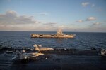 161206-N-QI061-029
MEDITERRANEAN SEA (Dec. 6, 2016) Aircraft carrier USS Dwight D. Eisenhower (CVN 69) transits the Mediterranean Sea alongside aircraft carrier FS Charles De Gaulle (R91). Eisenhower, currently deployed as part of the Eisenhower Carrier Strike Group, is conducting naval operations in the U.S. 6th Fleet area of operations in support of U.S. national security interests in Europe. (U.S. Navy photo by Petty Officer 3rd Class Nathan T. Beard/Released)