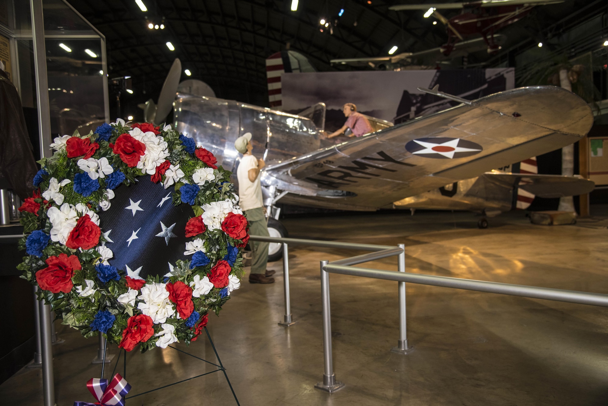 DAYTON, Ohio - This wreath was on display in the WWII Gallery on Dec. 7, 2016, for the 75th Anniversary of the Japanese attack on Pearl Harbor. The wreath was donated to the museum by Furst Florist in Dayton, Ohio. (U.S. Air Force photo by Ken LaRock)
