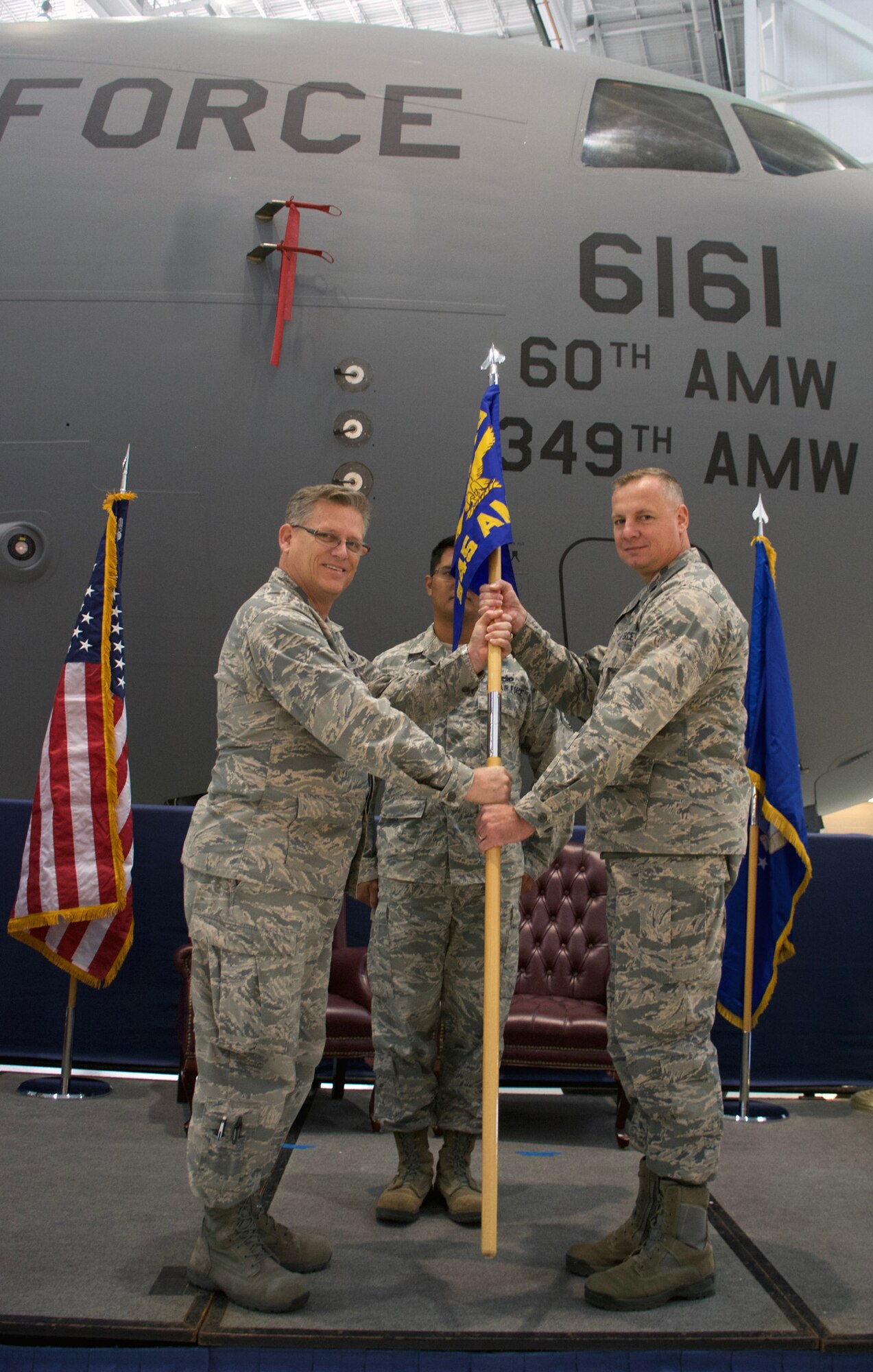 U.S Air Force Lt. Col. Ingo E. Wyman assumes command of the 945th Aircraft Maintenance Squadron at Travis Air Force Base, Calif., Dec. 3, 2016. (U.S. Air Force photos/Staff Sgt. Madelyn Brown)