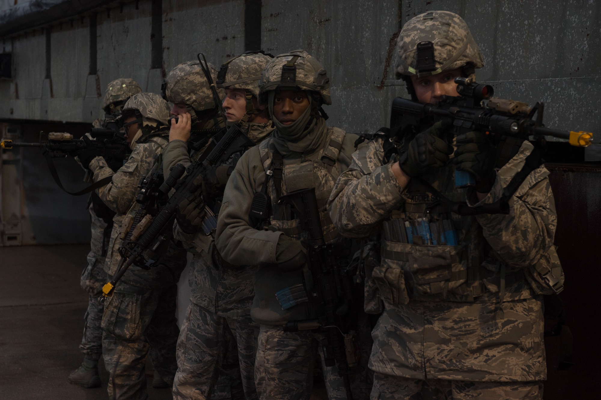 U.S. Air Force Airmen from the 633rd Security Forces Squadron secure Third Port during exercise Operation Resolute Endeavor II at Joint Base Langley-Eustis, Va., Dec. 5, 2016. The exercise tested the capabilities of U.S. Army, Navy and Air Force skill-sets. (U.S. Air Force photo by Airman 1st Class Derek Seifert)