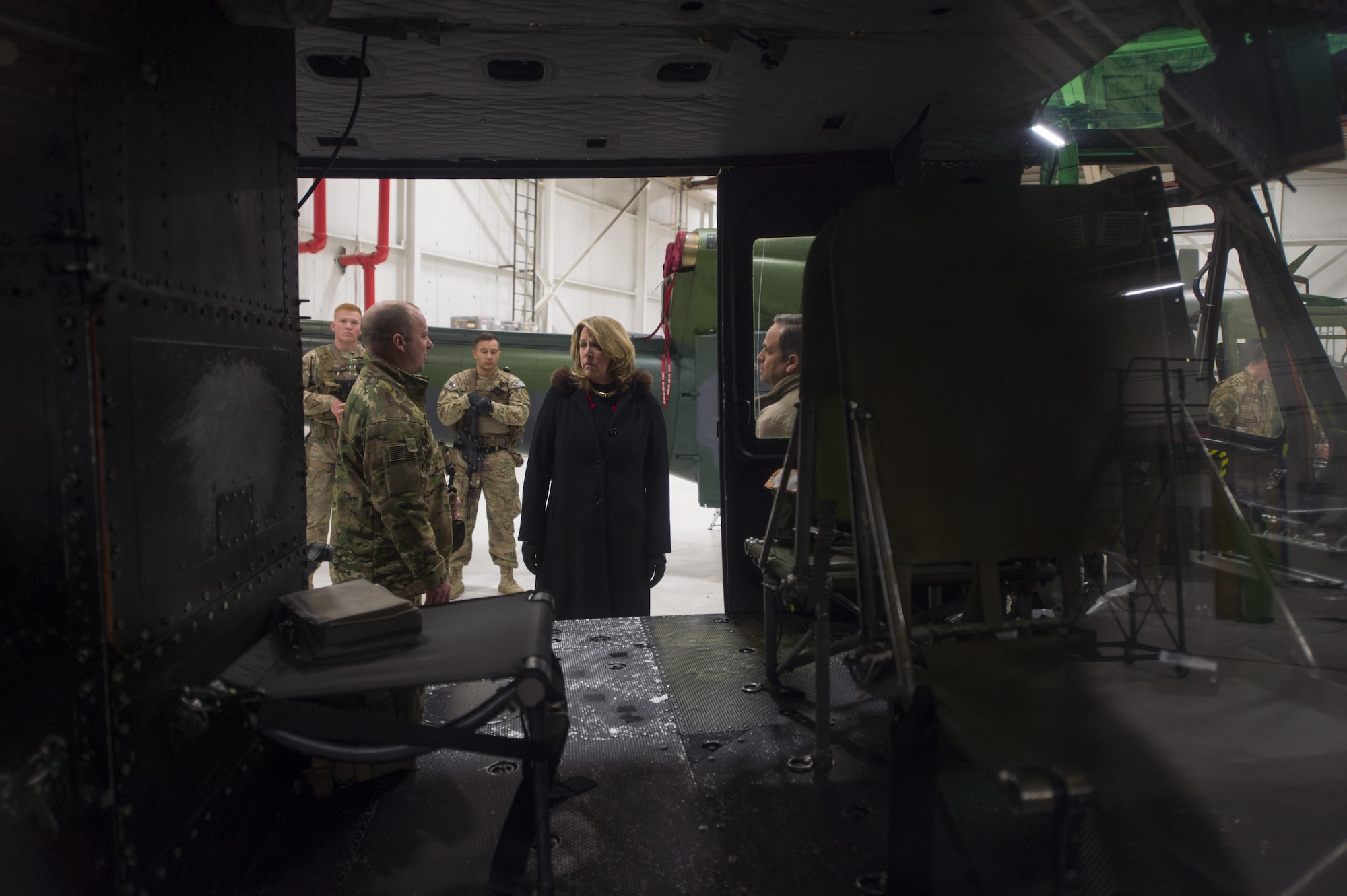 Secretary of the Air Force Deborah Lee James receives a briefing about the UH-1N “Huey” and its contribution to the ICBM mission at F.E. Warren Air Force Base, Wyo., Dec. 8, 2016. The 37th Helicopter Squadron plays an important role protecting America’s nuclear assets while on missile convoys and patrols in the missile complex. (U.S. Air Force photo by Staff Sgt. Christopher Ruano)
