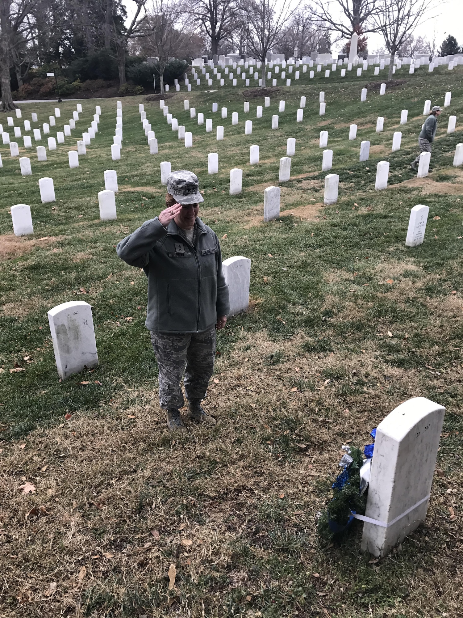 Maj. Gen. Dorothy Hogg, the current and 16th Chief of the Air Force Nurse Corps, lays a wreath at Arlington National Cemetery to honor those individuals who came before us and to give insight to those who are going to make our future. 