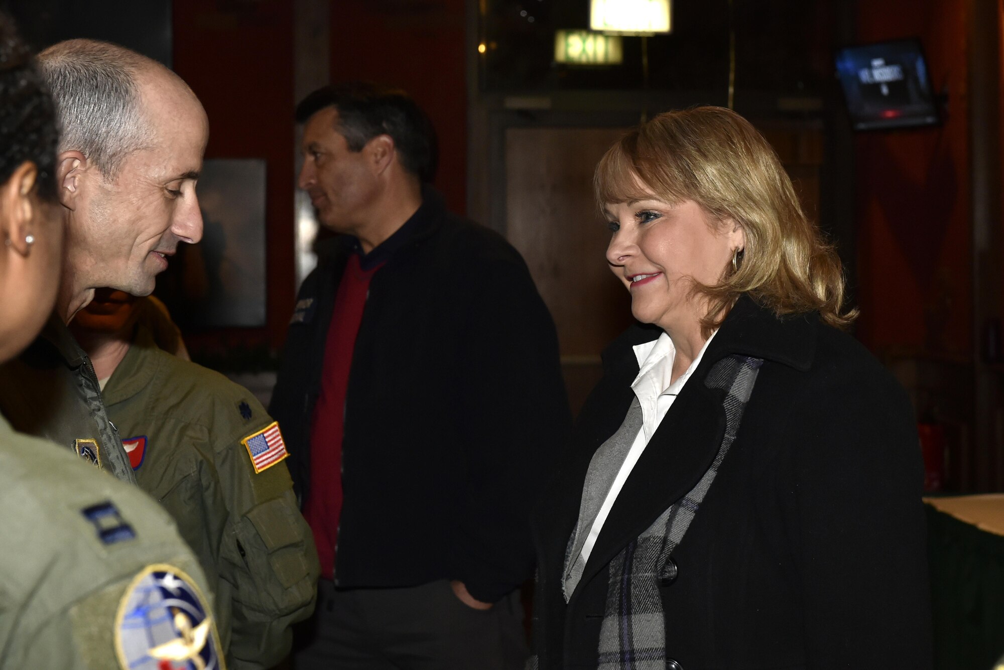 Oklahoma Governor Mary Fallon, interacts with her constituents at Ramstein Air Base, Germany, Dec. 8, 2016. Fallon traveled to the U.S. Air Forces Central Command area of responsibility to interact with his constituents and visit Landstuhl Regional Medical Center, Germany. (U.S. Air Force photo by Senior Airman Jonathan Bass)
