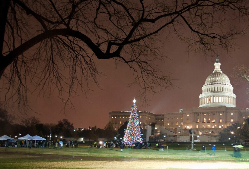 The U.S. Capitol Christmas Tree is lit during a ceremony while the U.S. Air Force Ceremonial Brass Band performs several classic Christmas standards on the Capitol’s West Front Lawn, Washington D.C., Dec. 6, 2016. The U.S. Capitol Christmas Tree will remain lit from nightfall until 11 p.m. each evening through December 25, 2016. 