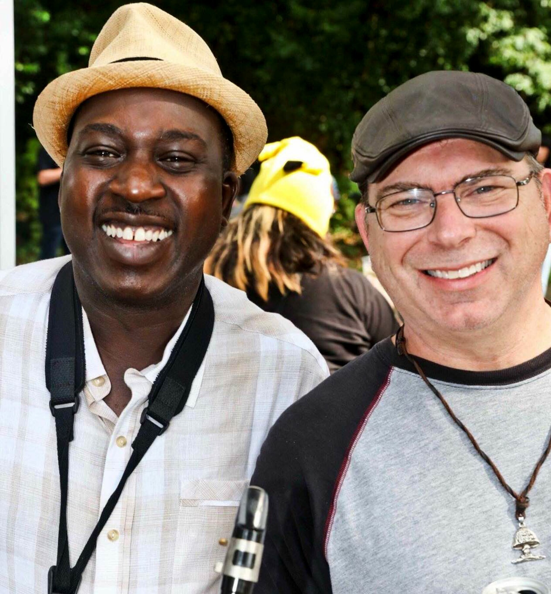 Lt. Col. Christopher Afful, left, and Chief Master Sgt. Dan Kelly both work at Headquarters Air Force Reserve Command at Robins Air Force Base, Georgia, and are both active in the Middle Georgia music scene. They play together in the band Barrelhouse. (Courtesy photo)