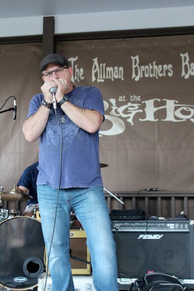 Chief Master Sgt. Dan Kelly performs during a recent gig in Macon. As a Citizen Airman, Kelly is the Services functional manager in the Directorate of Manpower, Personnel and Services at Headquarters Robins Air Force Base, Georgia. (Courtesy photo)