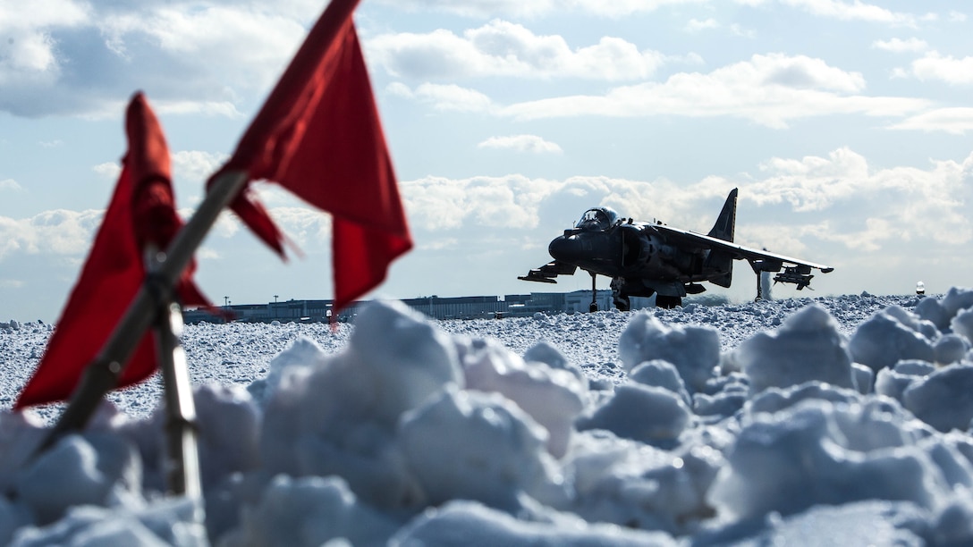 A U.S. Marine Corps AV-8B Harrier with Marine Attack Squadron (VMA) 542 taxis down the runway at Chitose Air Base, Japan, Dec. 8, 2016. Four of VMA-542’s Harriers are conducting flight training daily out of Chitose as part of the Aviation Training Relocation Program. The ATR is an effort to increase operational readiness between the U.S. Marine Corps and the Japan Air Self Defense Force, improve interoperability and reduce noise concerns of aviation training on local communities by disseminating training locations throughout Japan. (U.S. Marine Corps photo by Cpl. James A. Guillory)