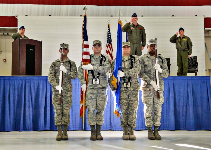 Col. Joseph, 432nd Operations Group commander, salutes during the 489th Attack Squadron’s reactivation ceremony Dec. 2, 2016, at Creech Air Force Base, Nev. Joseph presided over the ceremony and designated Lt. Col. Theodore as the unit’s commander. (U.S. Air Force photo/ Airman 1st Class Kristan Campbell)