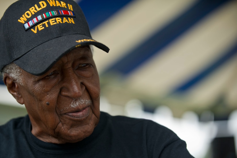 Navy retired Chief Petty Officer Carl Clark, 100, attends the ceremony to rededicate a plaque in honor of his friend, Navy Mess Attendant Second Class Doris "Dorie" Miller, Honolulu, Hawaii, Dec. 8, 2016. Miller, who was on the USS West Virginia, was honored for his bravery during Pearl Harbor, becoming the first African-American to receive the Navy Cross. DoD photo by Lisa Ferdinando