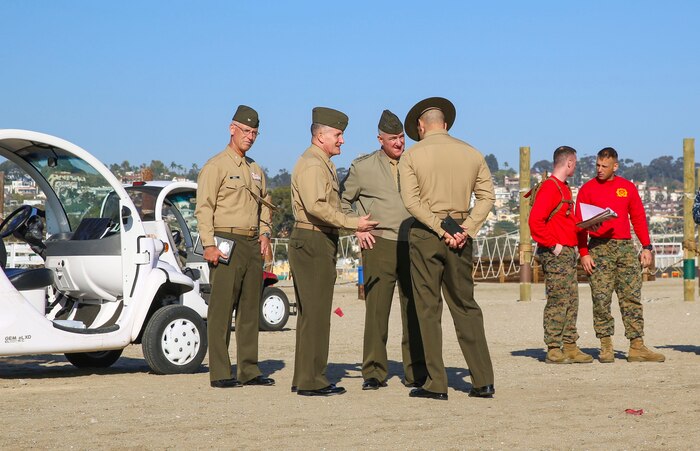 General Glenn M. Walters, assistant commandant of the Marine Corps, observes a training event at Marine Corps Recruit Depot San Diego, Dec. 8. Walter stopped by the depot for a visit after attending an awards ceremony for recruiting efforts earlier in the day.